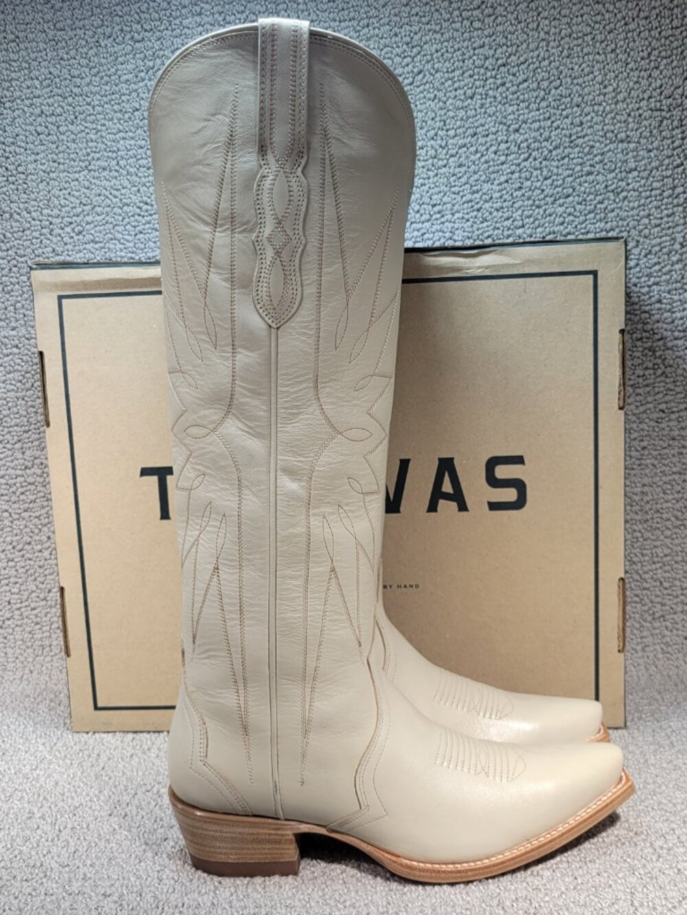 Tecovas The Loretta Women's US Size 8.5B Cream Cowhide Leather Cowgirl Boots - Picture 4 of 10